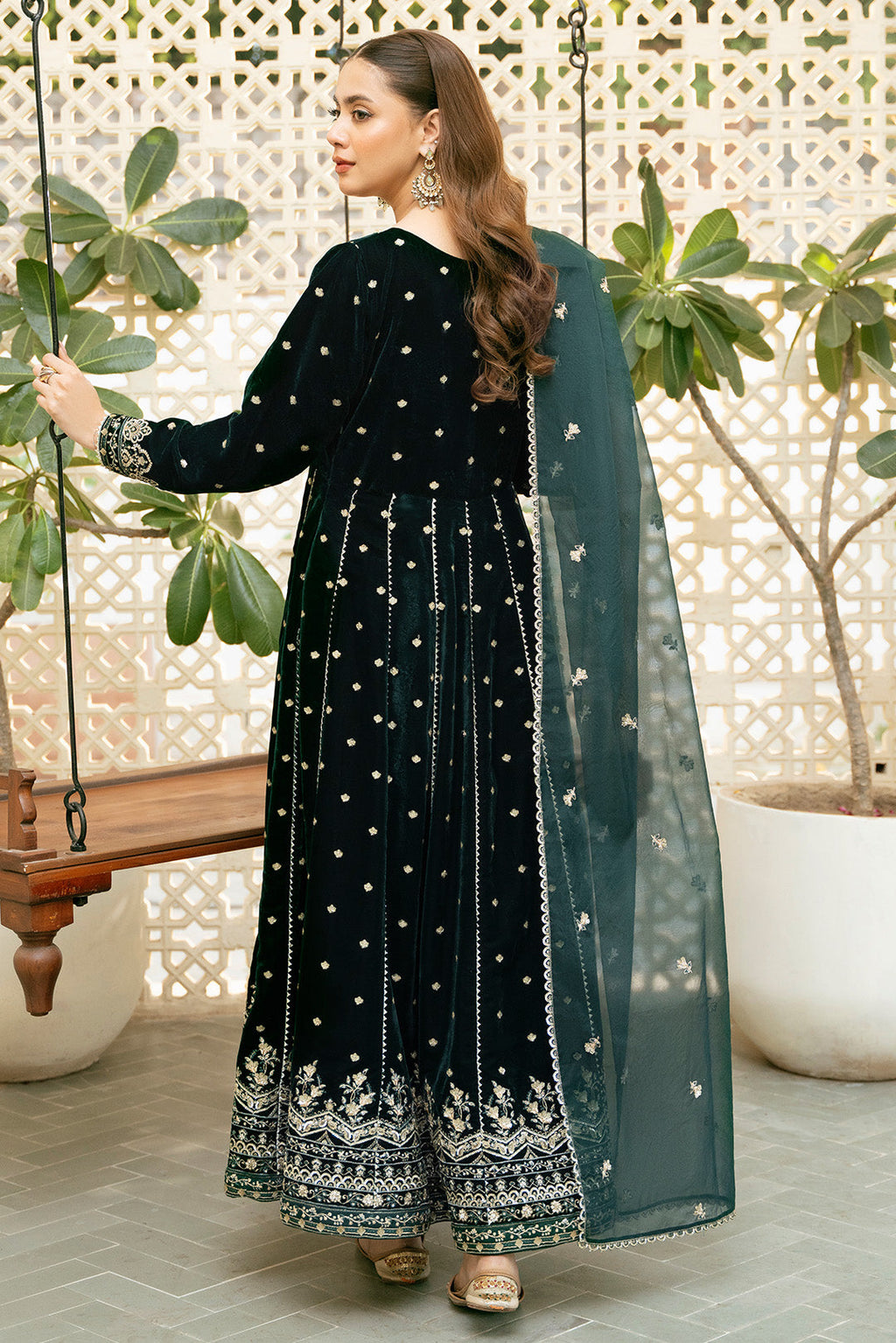 2 Piece - Embroidered Premium Velvet Suit V1008